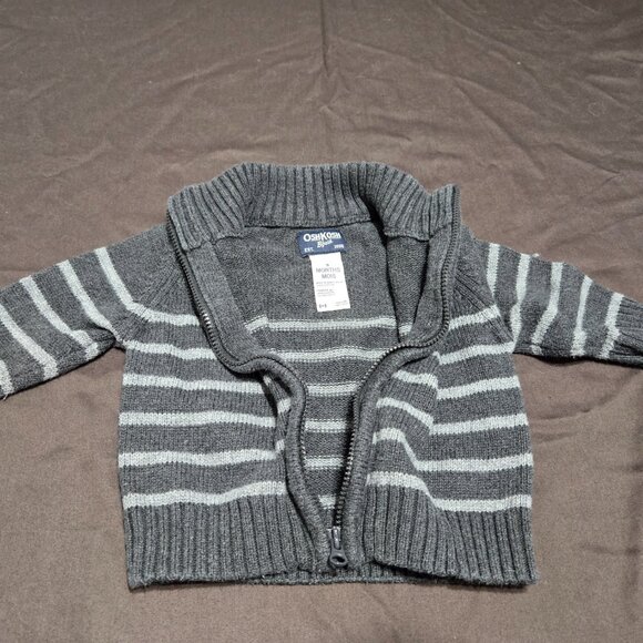 Knit Long Sleeve Sweater Stripe Design Collar Zip Up OshKosh 3 Month 100% Cotton - Picture 3 of 4